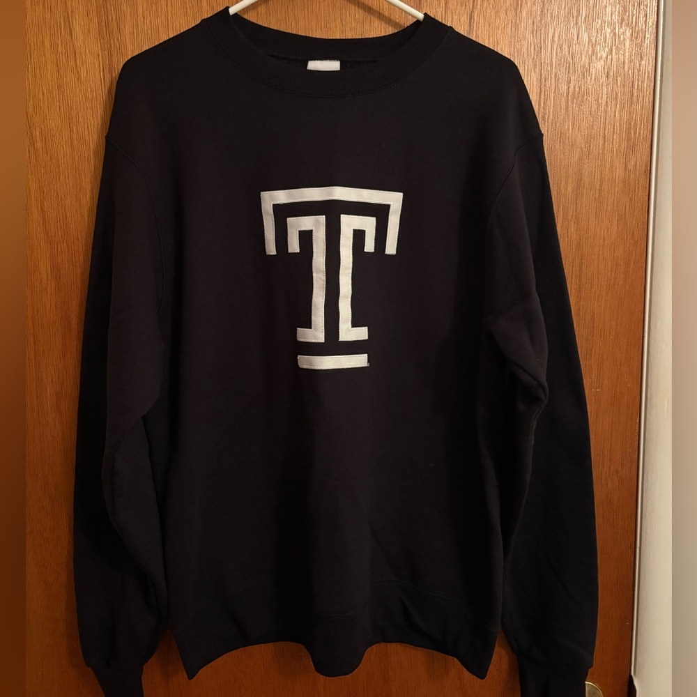 Temple University Embroidered Black Crewneck